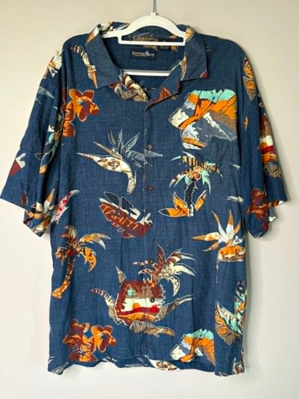Newport Blue Hawaiian Camp Shirt Mens 2XL Blue Tropical Island Beach Rayon Blend